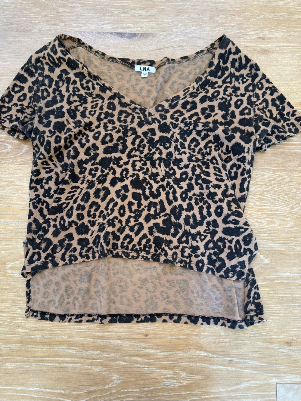 LNA Leopard Print V-Neck Crop Top in Brown and Black